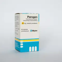 Opakowanie leku Parogen zawierające paroksetynę 20 mg, 60 tabletek powlekanych od Mylan.
