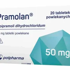 Opakowanie leku Pramolan 50 mg, zawierające 20 tabletek powlekanych. Szukasz zamienników Pramolan?