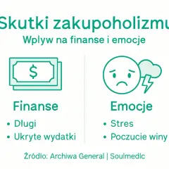 Skutki zakupoholizmu: długi, ukryte wydatki, stres i poczucie winy. Wpływ na finanse i emocje.