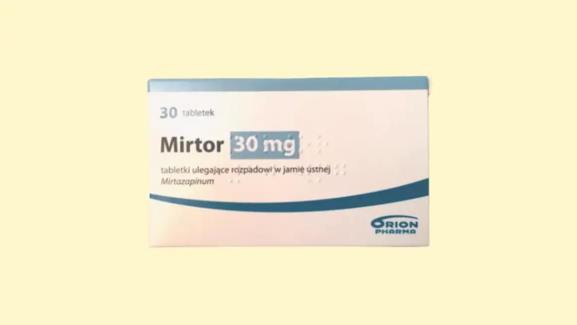 Opakowanie leku Mirtor 30 mg, zawierające 30 tabletek ulegających rozpadowi w jamie ustnej.