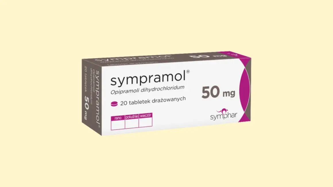 Opakowanie leku sympramol 50 mg, zawierające 20 tabletek drażowanych.